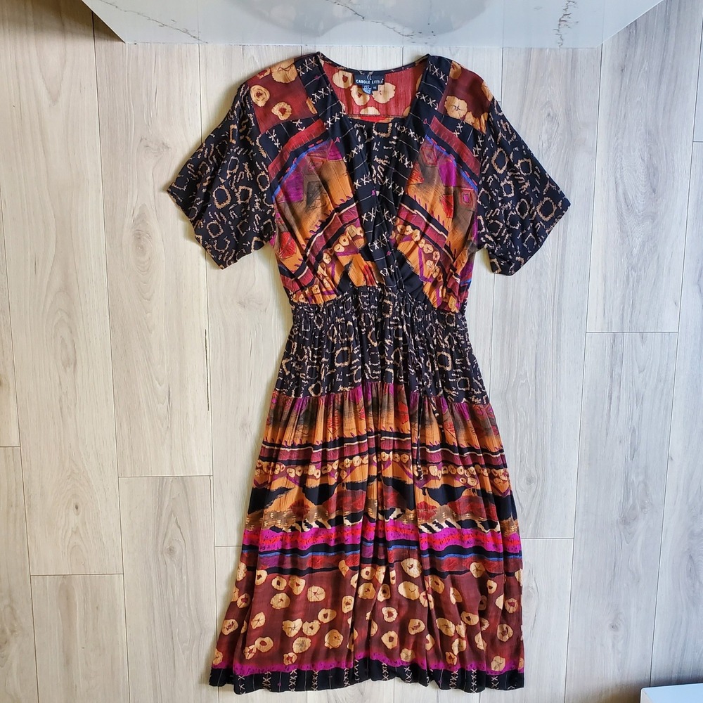 Vintage Carole Little Dress Womens 16 Geometric Midi Made in USA Boho